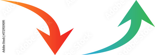 Opposing arrows showing decline and growth