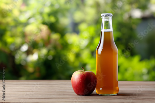 Refreshing apple beverage with a fresh apple in natural light