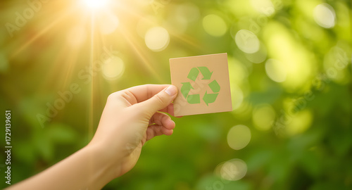 Hand Holding Recycle Symbol in Nature