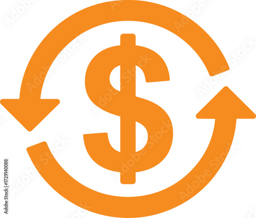 Orange circular arrows around a dollar sign symbol money finance