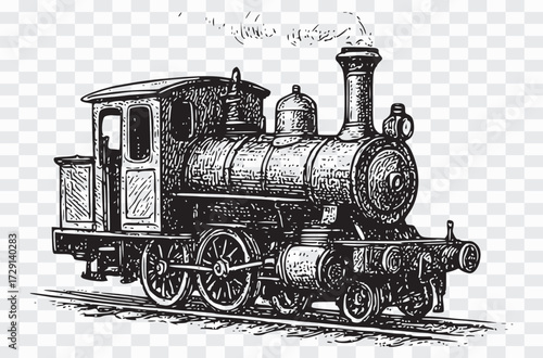 Vintage Steam Locomotive on Tracks Old Steam Engine Railway Drawing – Vintage Train Sketch Design