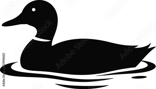 Black duck silhouette on water vector white