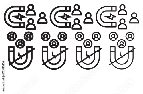 Magnet user icon graphic set. stroke line. User engagement icon vector, illustration logo template