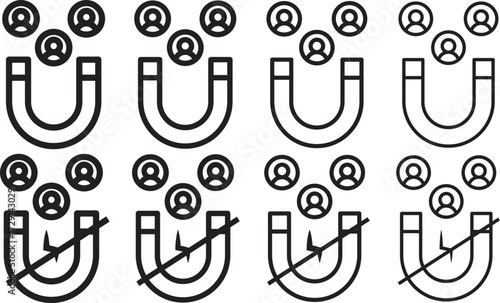 Magnet user icon graphic set. stroke line. User engagement icon vector, illustration logo template