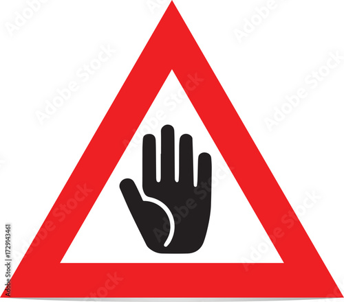Warning Sign: Hand Symbol Indicates Mandatory Stop Ahead