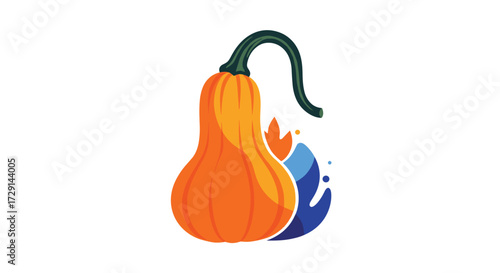 Harvest season pumpkin with autumnal colors and leaf elements symbolizing fall celebration and seasonal bounty.