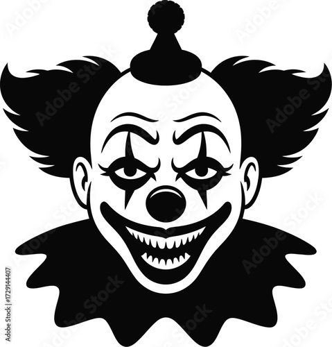 Scary clown face vector silhouette