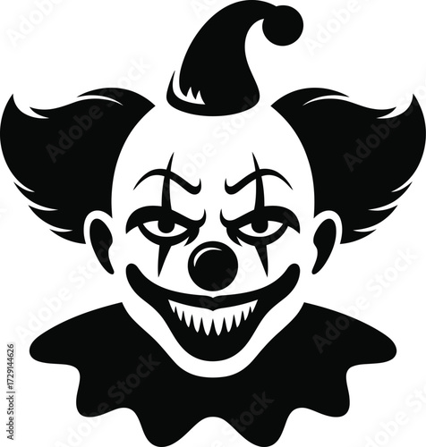 Scary clown face vector silhouette horror evil