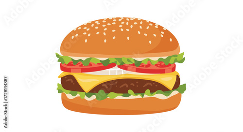 Delicious juicy hamburger with fresh lettuce tomato and cheese.