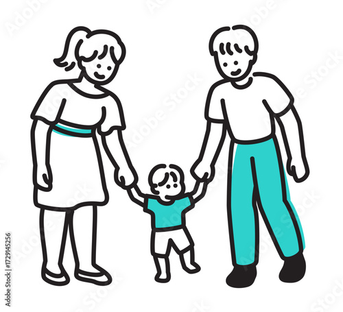 Parents walking with their child