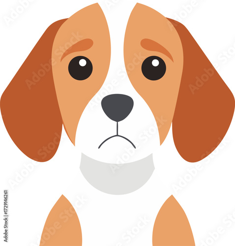 Cartoon dog with sad expression isolated on white background in vector format