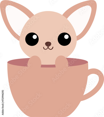 Adorable chihuahua puppy sitting inside a teacup looking cute and innocent