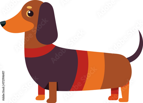 Cartoon dachshund dog standing on a white background in a simple vector style