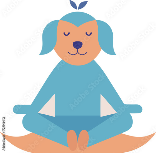 Cartoon dog meditating in lotus position for wellness and relaxation illustration