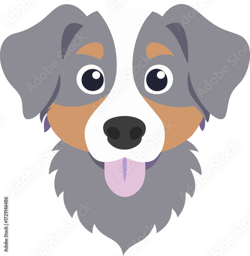 Cute australian shepherd dog cartoon illustration with tongue out on white background