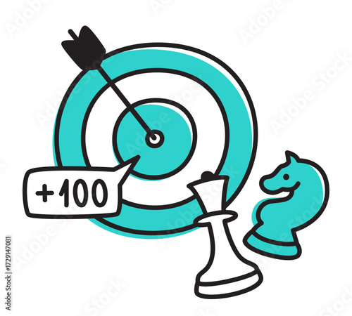 Marketing strategy with bullseye shot and chess pieces