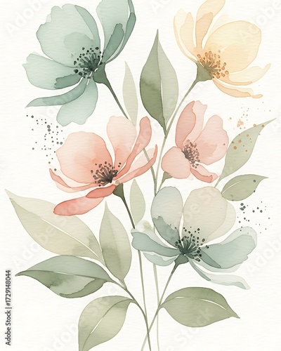 Gentle Blooms Pastel Watercolor Botanical Abstract
