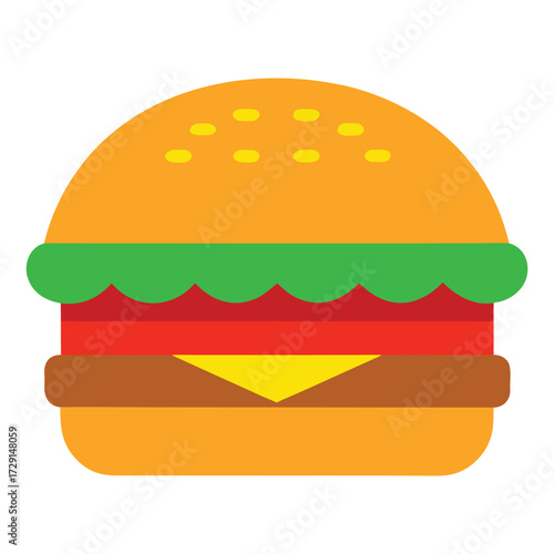 A classic fast food cheeseburger with beef, cheese, lettuce, and tomato on a sesame seed bun makes a great lunch or snack illustration