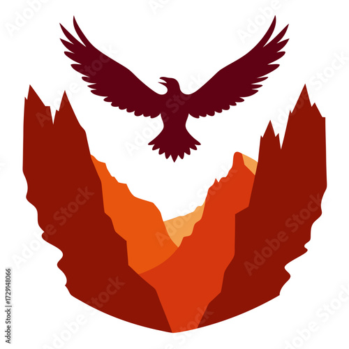 Eagle soaring over majestic red mountains