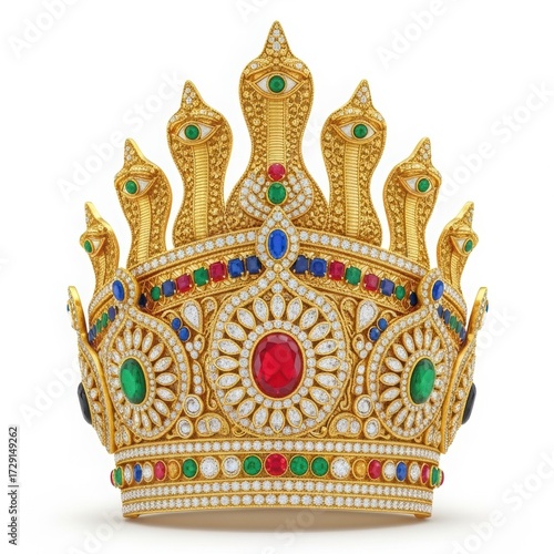 Wallpaper Mural Large, towering golden crown (Mukut) with multiple prongs and set with various colorful, detailed jewels. Torontodigital.ca