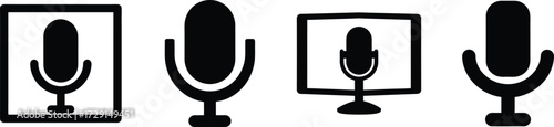 Set of microphone silhouettes icons for recording audio sound and online communication vector