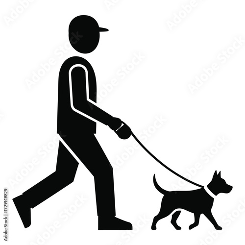 Man walking dog silhouette symbol icon people pet companion outdoor activity representation silhouette