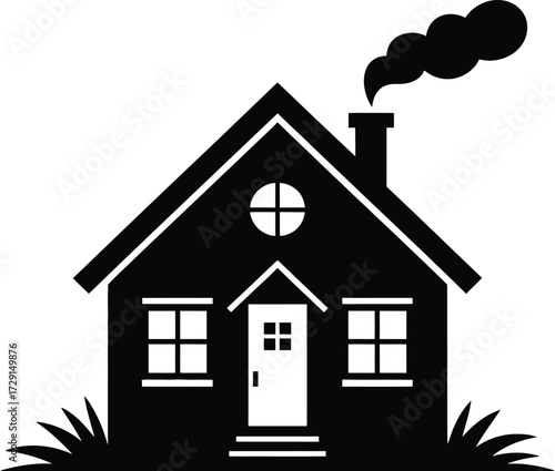 Simple house with smoke from chimney home building