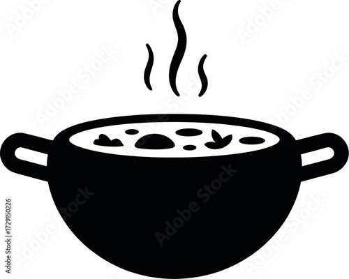 Black silhouette of steaming stew in a pot vector