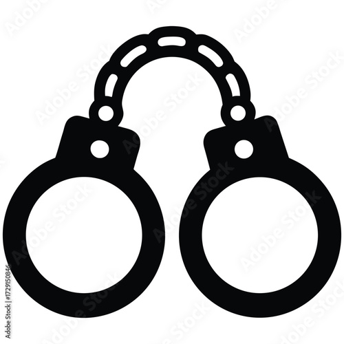 An isolated vector icon illustrating handcuffs, a metal symbol of law, justice, and police arrest