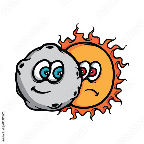 Solar Eclipse Cartoon Vector Illustration