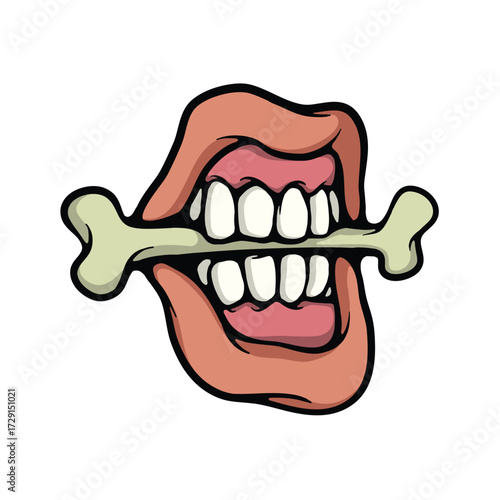 Mouth biting Bone Cartoon Vector Illustration