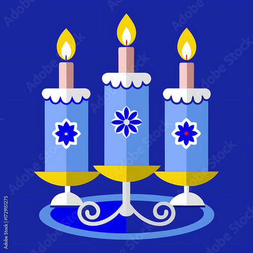 Wallpaper Mural Trio of Candles Displayed in a Decorative Blue and White Holder, Ai Generated Torontodigital.ca