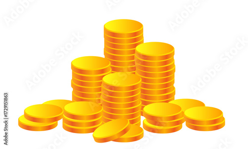 A big pile of gold coins. Vector 3d illustration isolated on white background.
