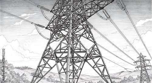 Pencil Sketch of a High Voltage Power Pylon.