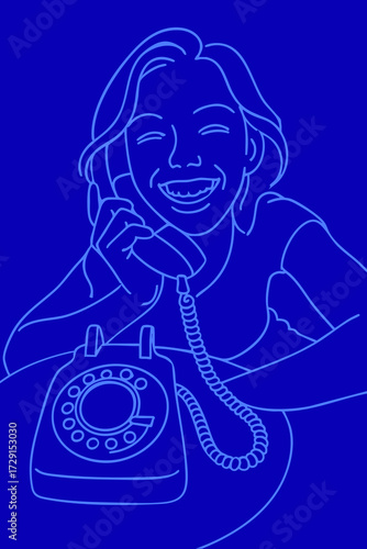 Happy Woman Laughing on a Rotary Phone