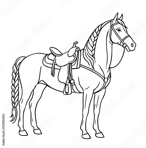 Elegant Saddled Horse Line Art