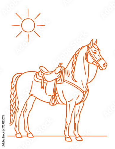 Elegant Saddled Horse Line Art
