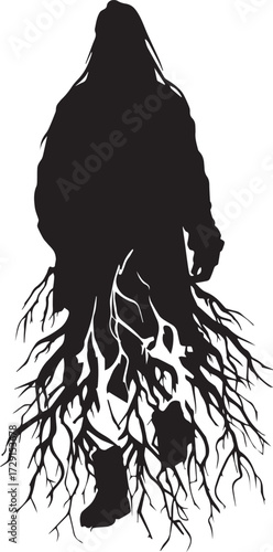 vector logo of a man with long, thick roots, in pure black on a white background, with a simple design and no shadows, as a vector graphic