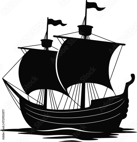 Sailing vessel with billowing sails sailing ship boat
