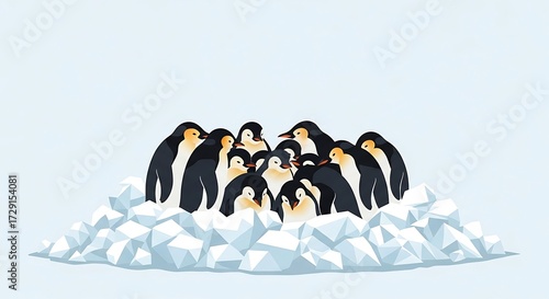 Penguin Huddle on Ice - A Warm Gathering in the Cold.
