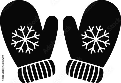 Black mittens with snowflakes gloves winter