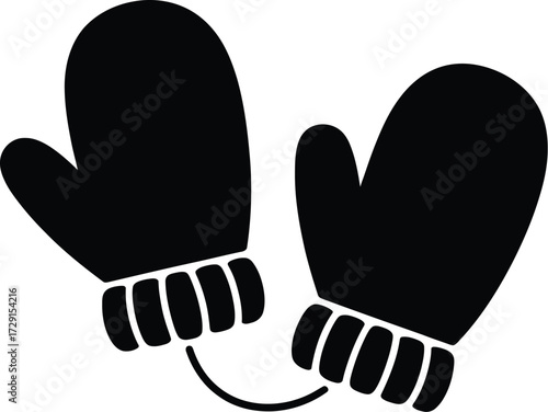 Black mittens with ribbed cuffs gloves winter