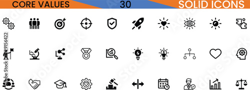 Set of essential core values icons for business and personal development projects vector