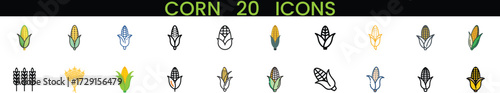 Collection of corn icons and symbols for agriculture and food related designs vector