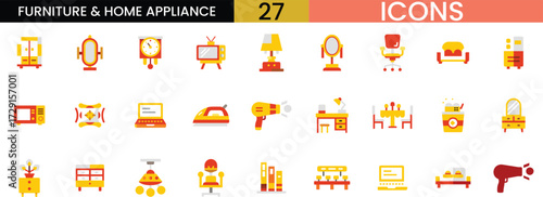 Collection of 27 furniture and home appliance icons for design projects vector