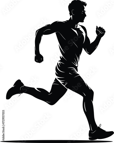 Athletic man running fast athlete male
