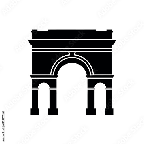 Arc de Triomphe Paris Landmark Black Silhouette Icon.