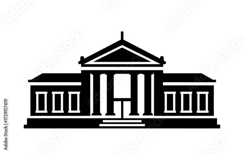 Architectural Silhouette Classic Building with Columns and Pediment Design.