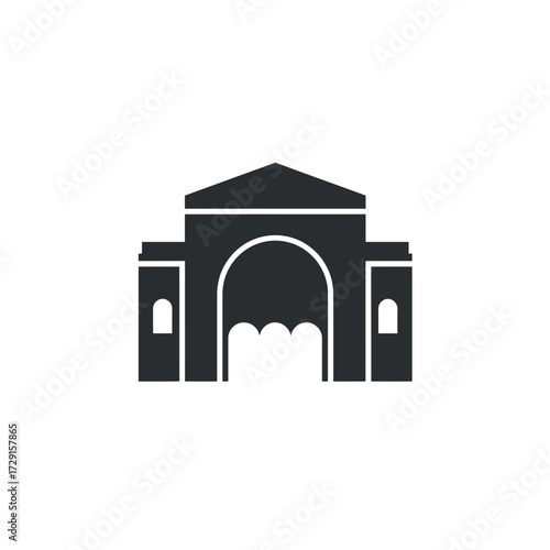 Elegant Building Icon Featuring Grand Archway and Symmetrical Design.