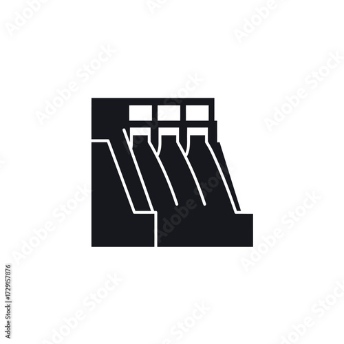 Hydroelectric dam silhouette generating power from water resources for energy.
